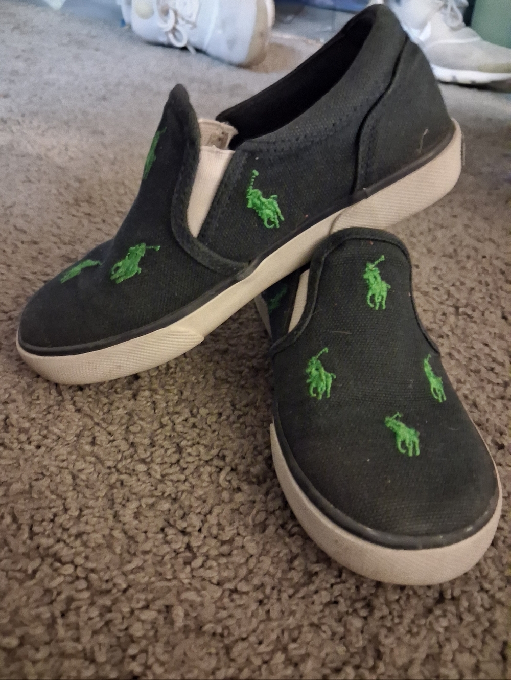 Polo by Ralph Lauren Kids Slip-On Canvas Shoes in Black with Green Polo Logos